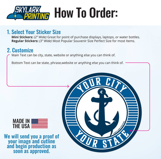 Sea Captain Custom Souvenir Sticker with Your City, State: Gloss / Regular Size (Popular Souvenir Size)