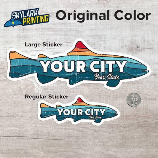 Custom Trout Souvenir Fish Sticker with Your Text: Original Color / Matte / Regular Size (Most Popular)