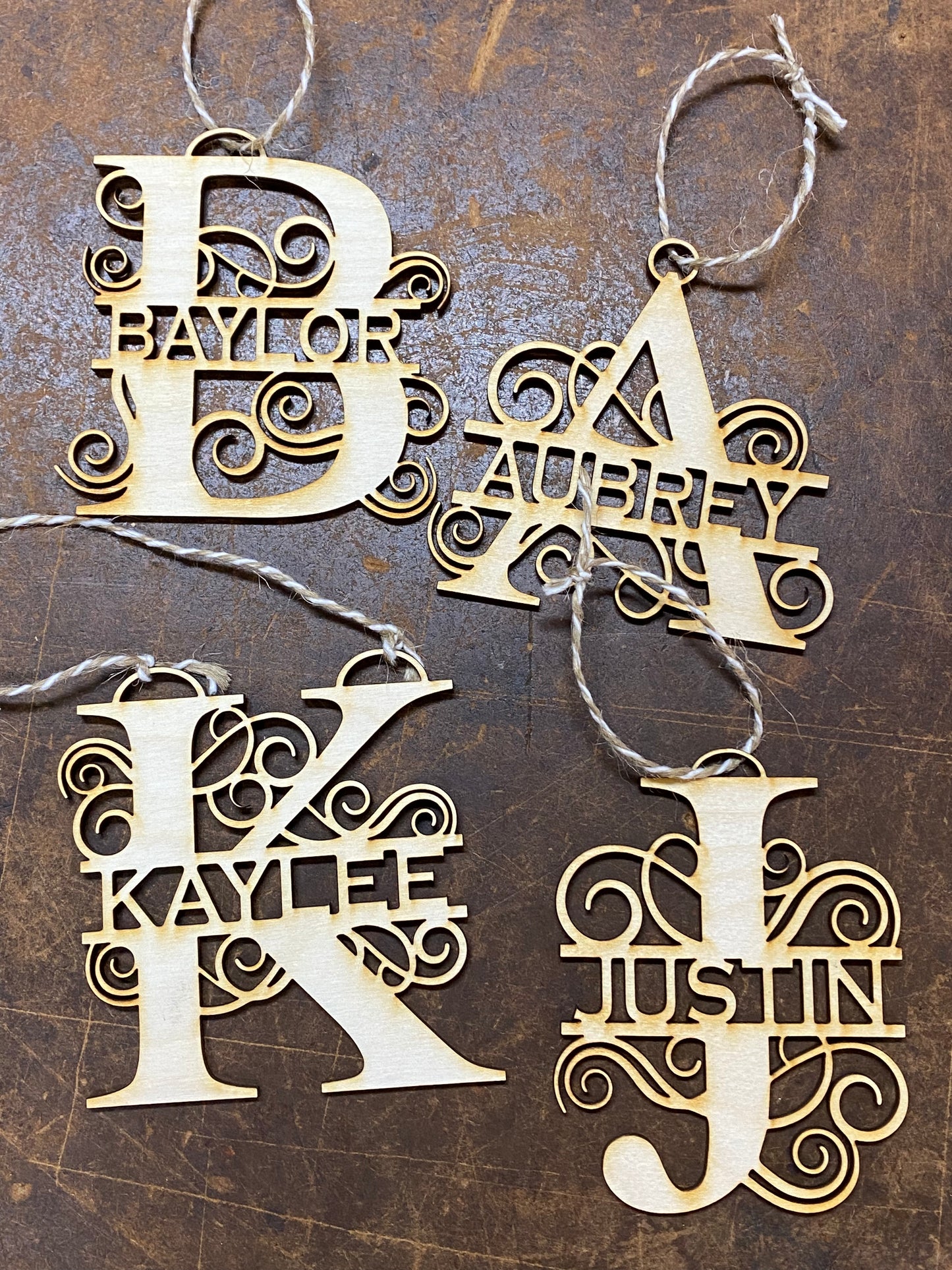 Custom Wood Monogram Ornaments