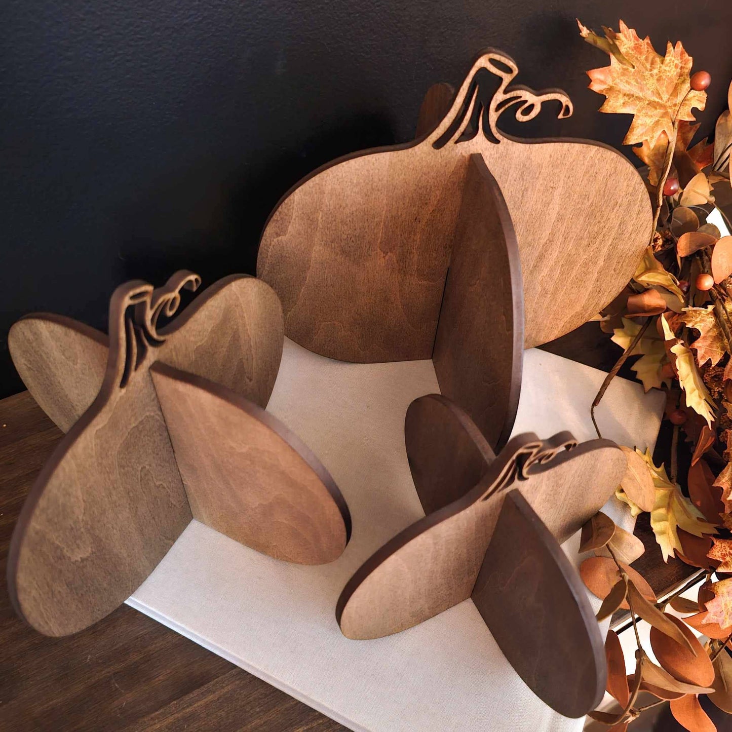 3D Wood Pumpkin Fall Home Decor Halloween Accent: Walnut Stain / 9"