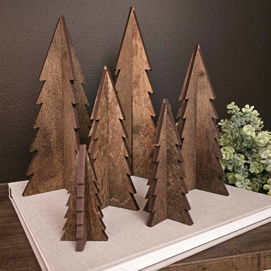 Wood 3D Stained Trees Holiday Christmas Decor Table Filler: 9"