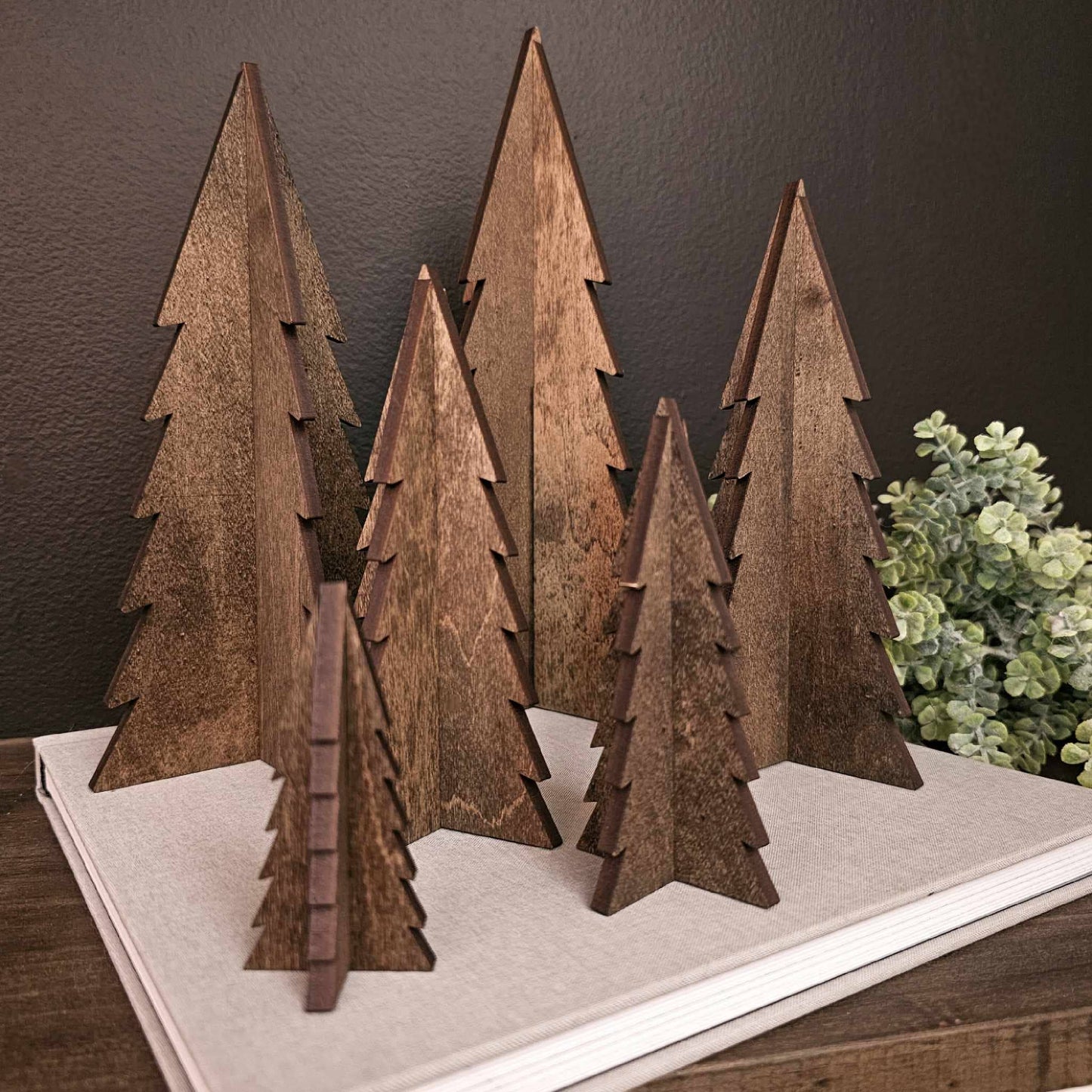 Wood 3D Stained Trees Holiday Christmas Decor Table Filler: 6"