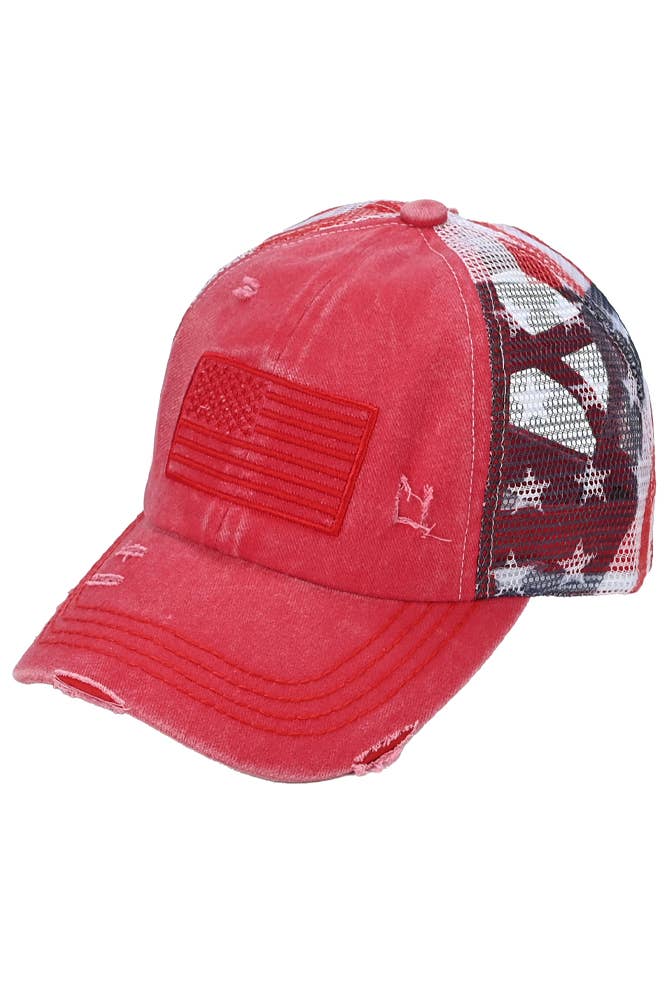 C.C American Flag Mesh Back Trucker Hat Pony Cap: Navy