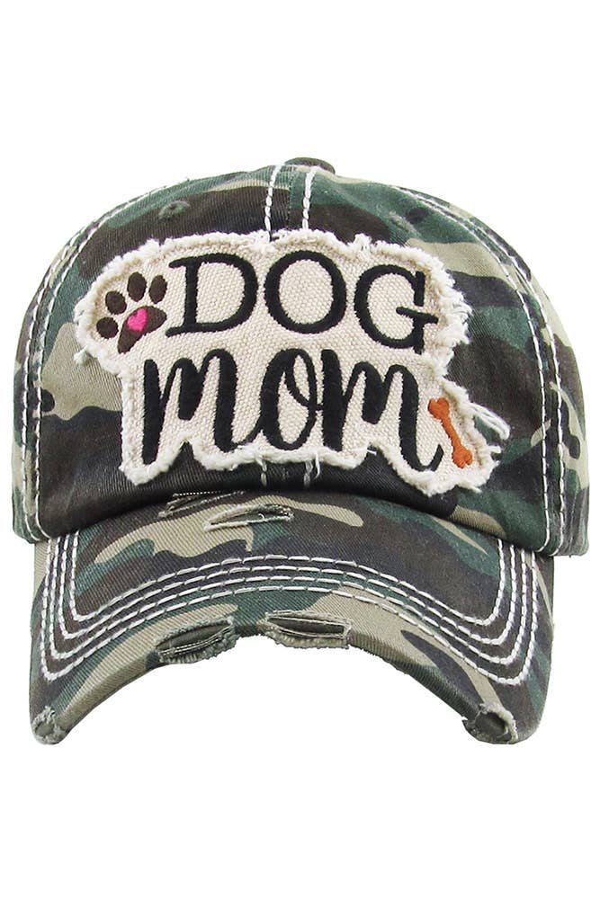 DOG MOM Patch Vintage Distressed Baseball Cap: Rose