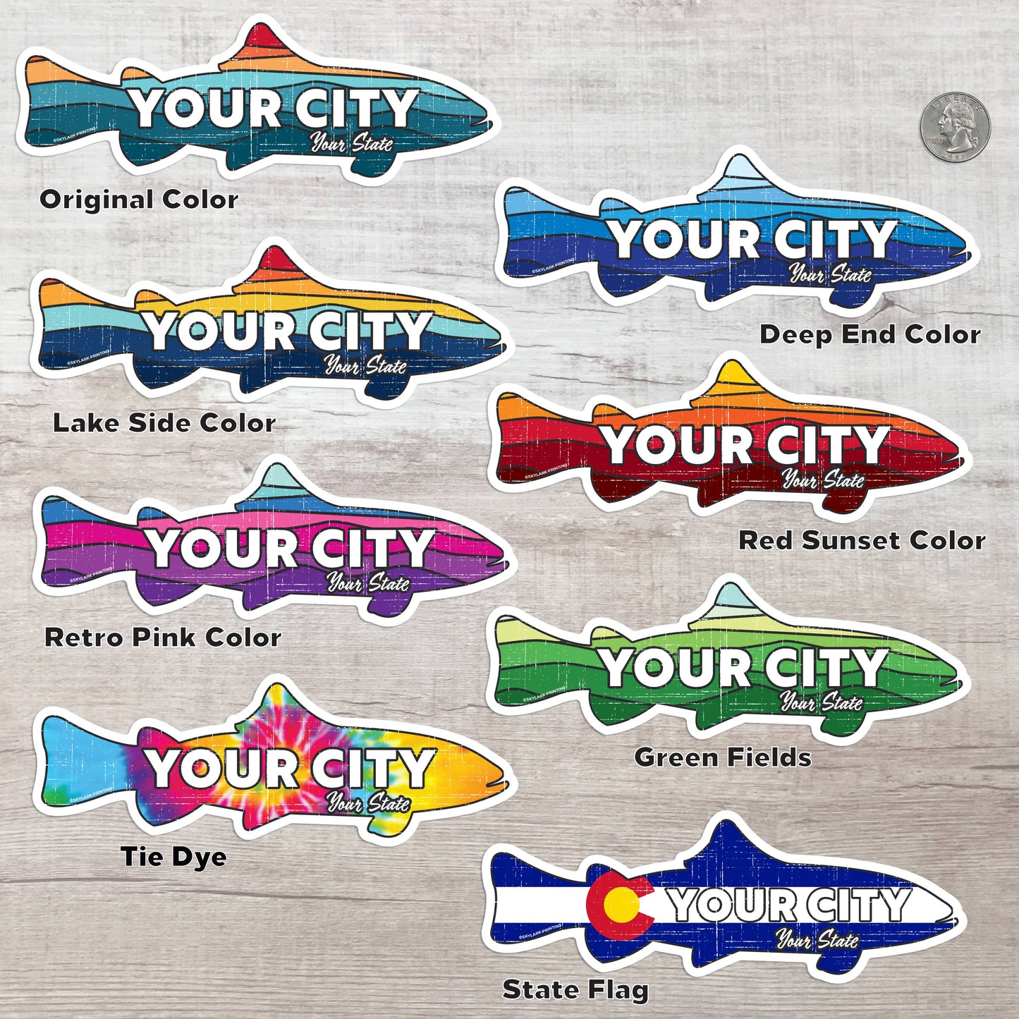 Custom Trout Souvenir Fish Sticker with Your Text: Original Color / Matte / Regular Size (Most Popular)