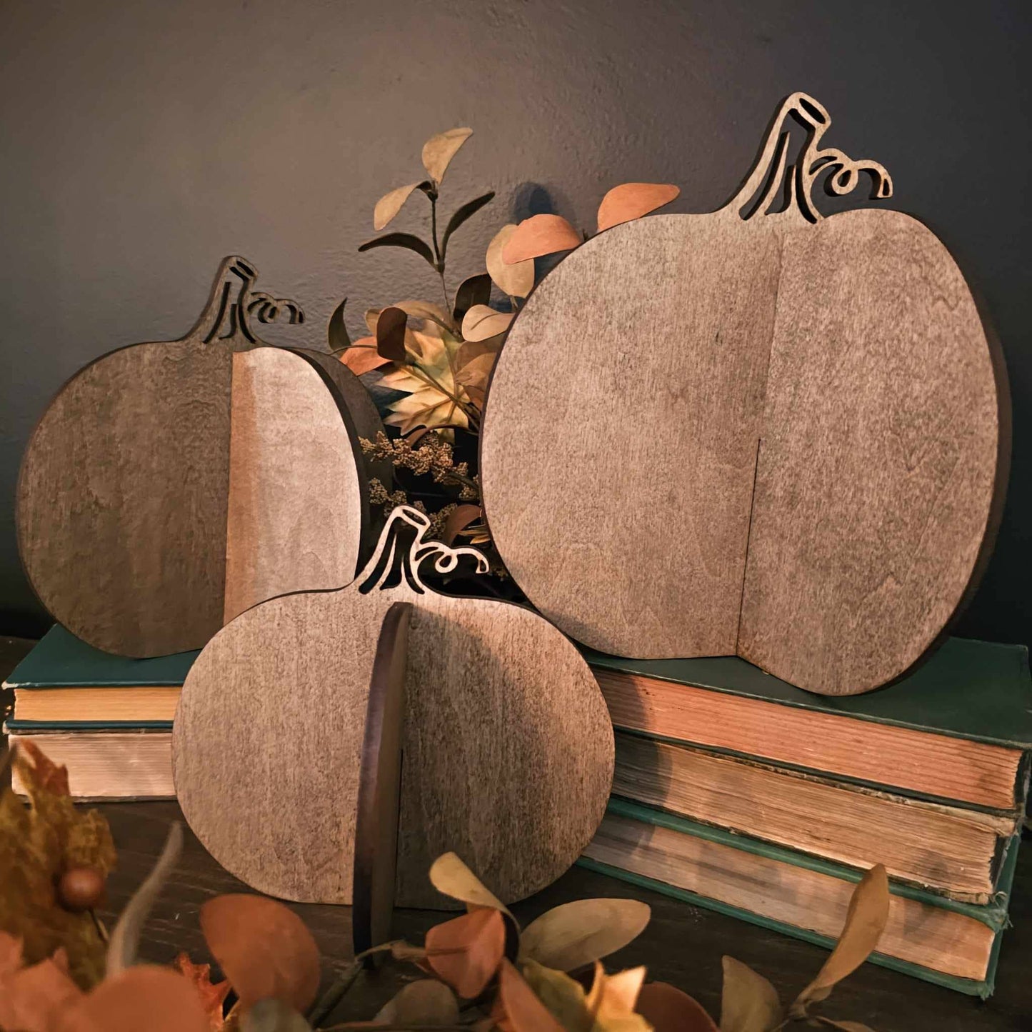 3D Wood Pumpkin Fall Home Decor Halloween Accent: Walnut Stain / 6"