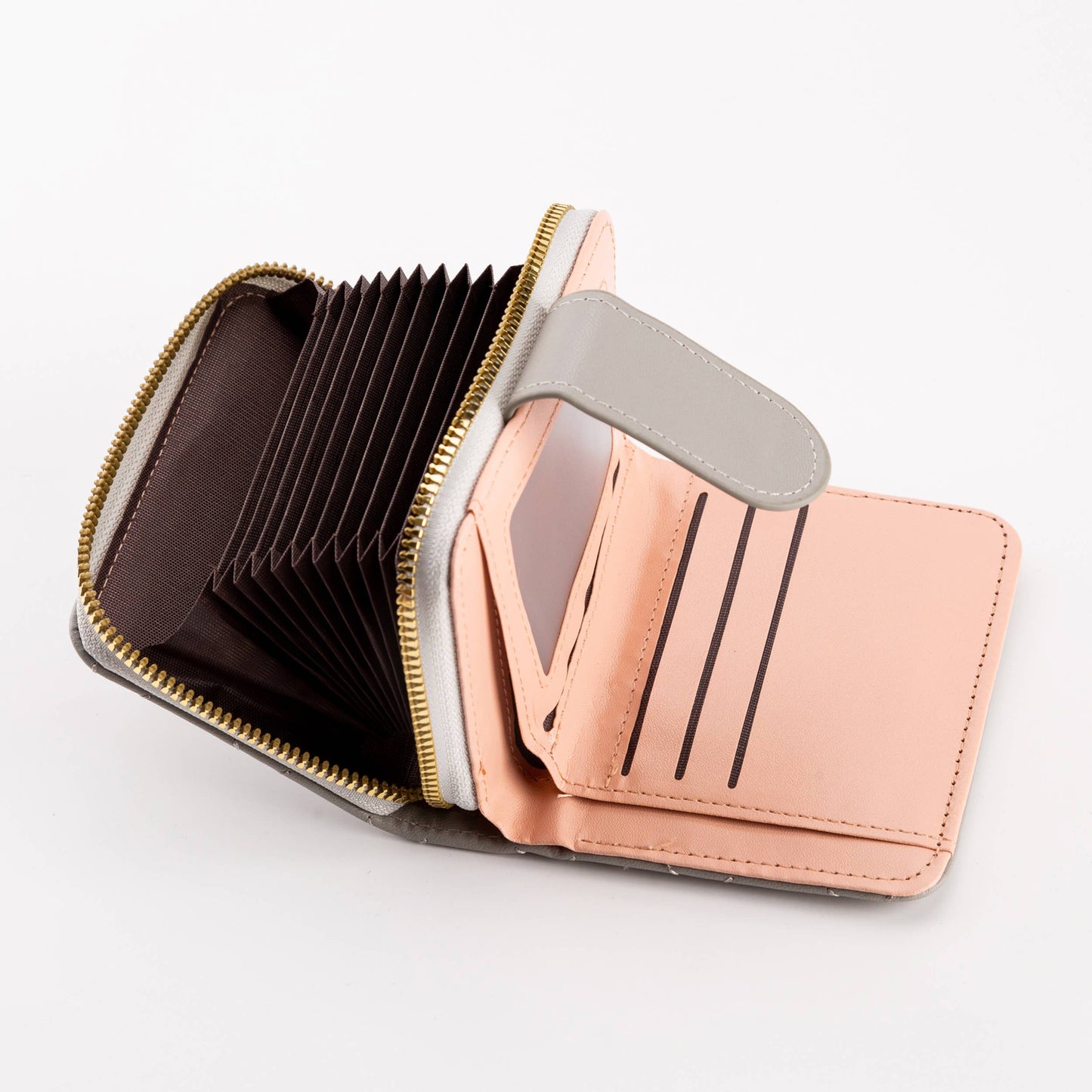 Diamond-Stitched Pattern Multi Slot  ID Window Wallet: Gray