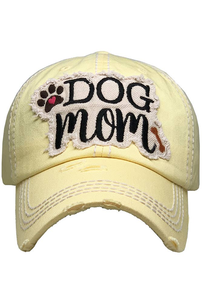 DOG MOM Patch Vintage Distressed Baseball Cap: Rose