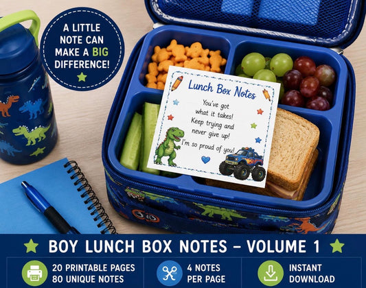 Boys Lunch Box Notes Printable PDF *digital download*