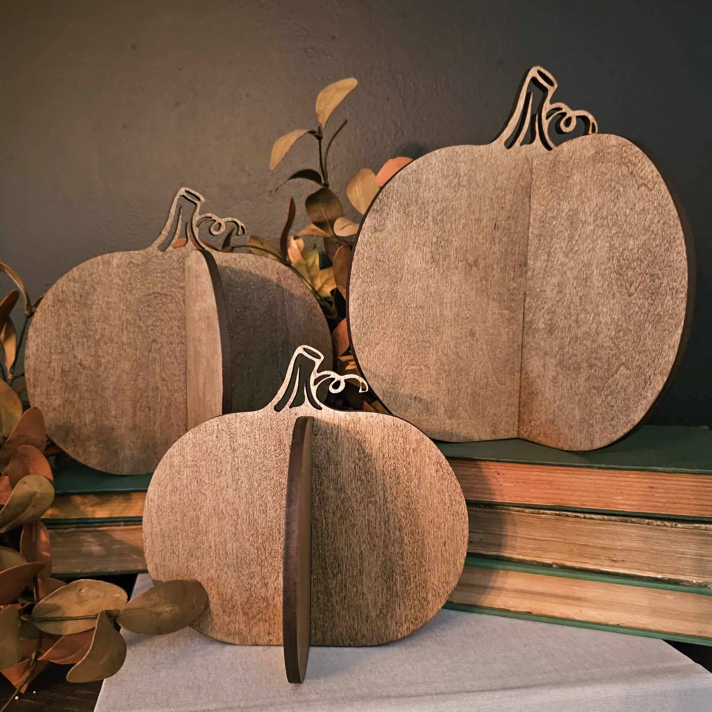 3D Wood Pumpkin Fall Home Decor Halloween Accent: Walnut Stain / 9"