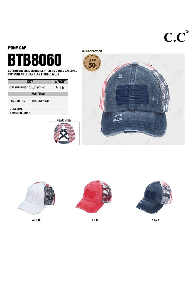 C.C American Flag Mesh Back Trucker Hat Pony Cap: Navy