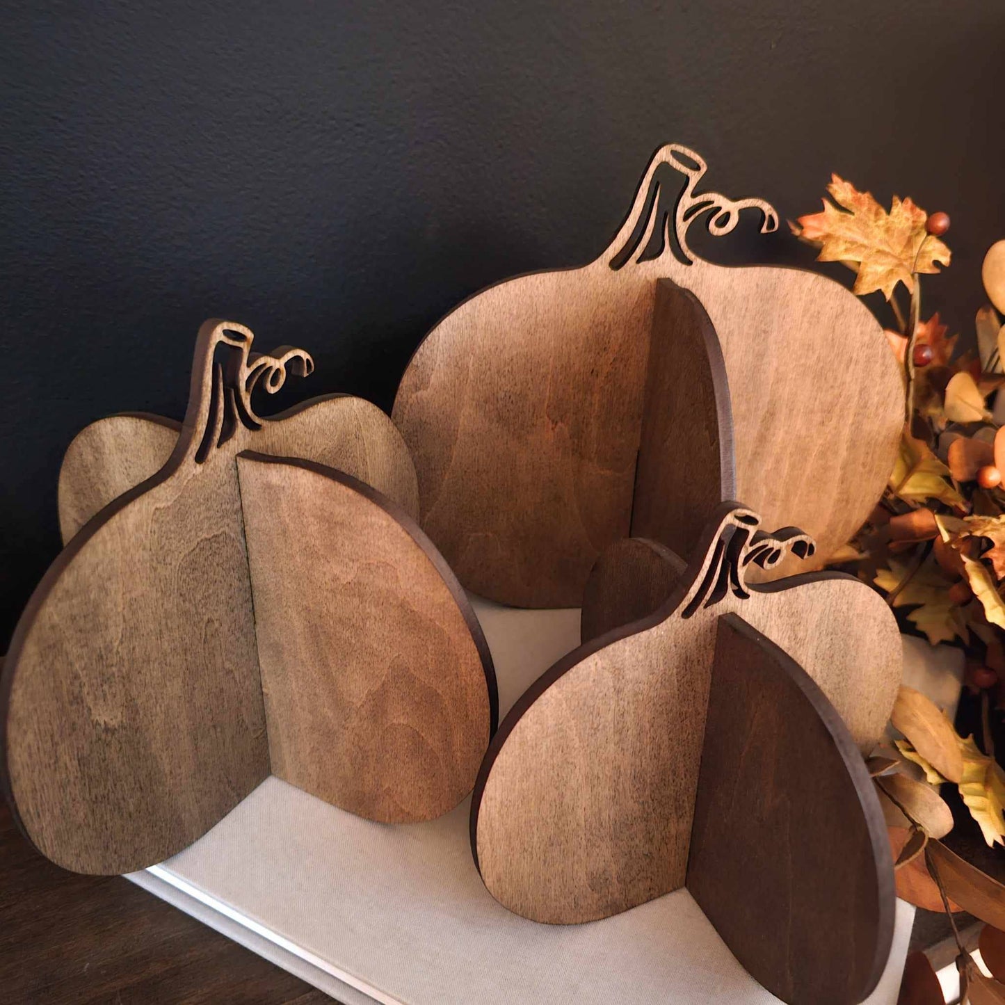 3D Wood Pumpkin Fall Home Decor Halloween Accent: Walnut Stain / 9"