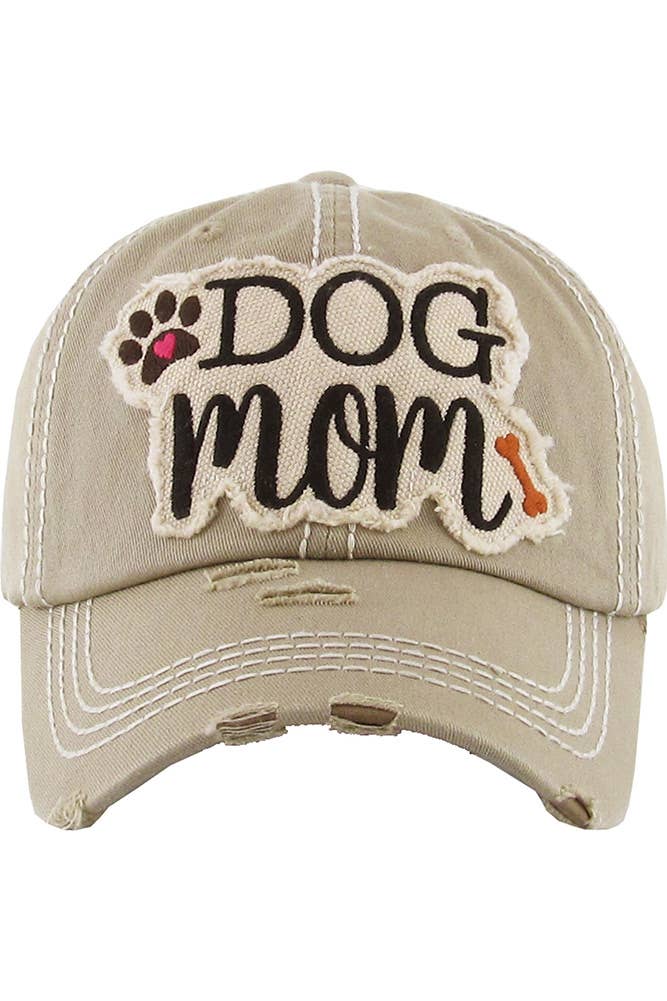 DOG MOM Patch Vintage Distressed Baseball Cap: Rose