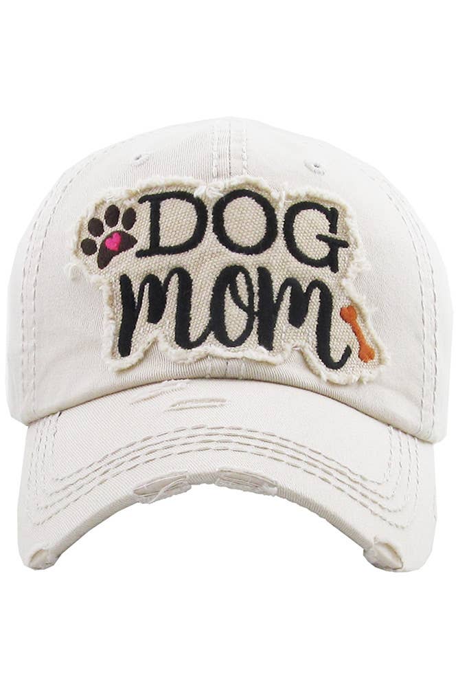 DOG MOM Patch Vintage Distressed Baseball Cap: Rose