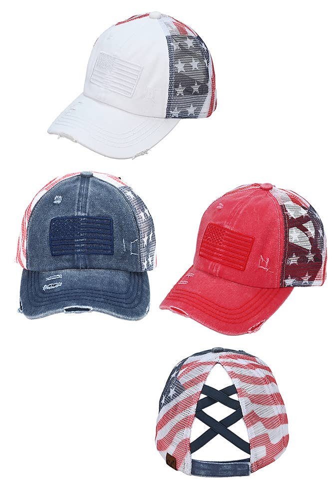 C.C American Flag Mesh Back Trucker Hat Pony Cap: Navy