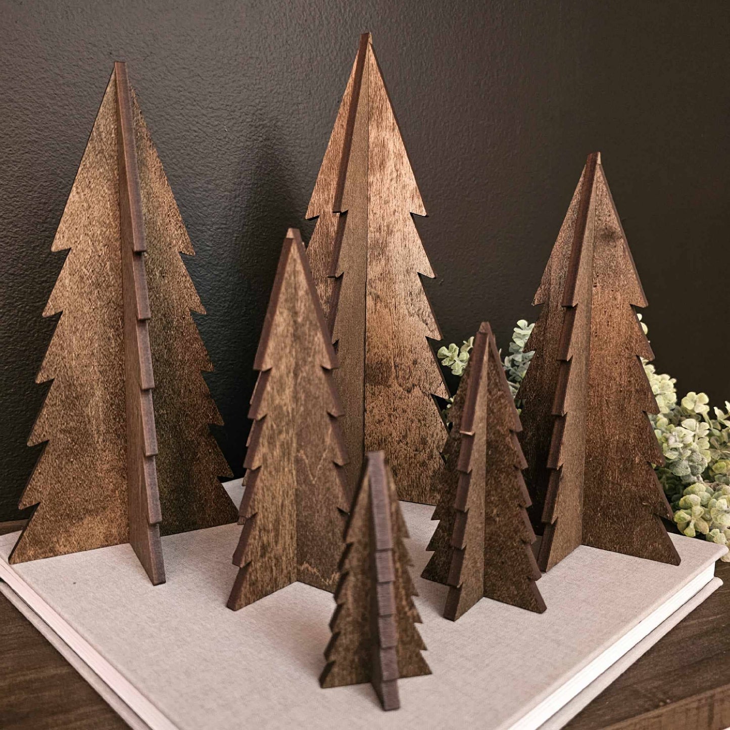 Wood 3D Stained Trees Holiday Christmas Decor Table Filler: 6"
