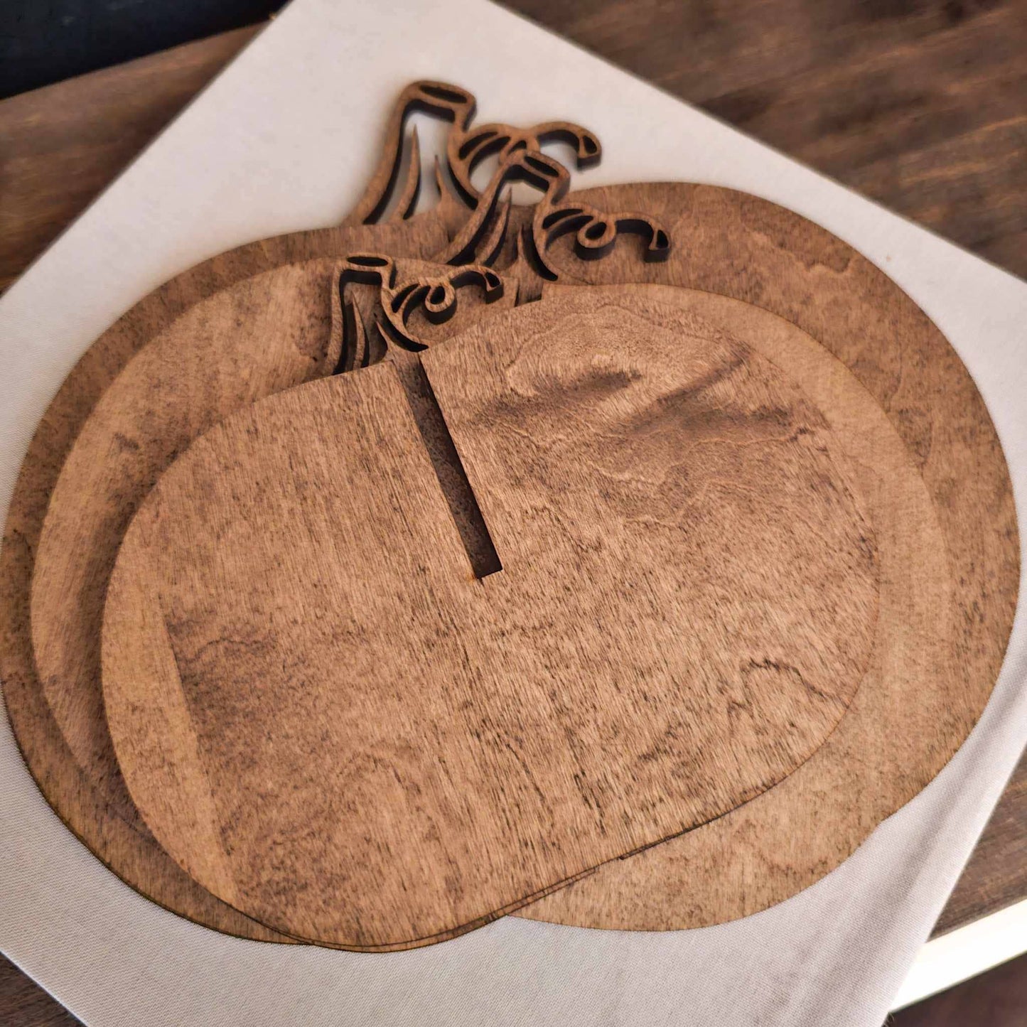 3D Wood Pumpkin Fall Home Decor Halloween Accent: Walnut Stain / 9"