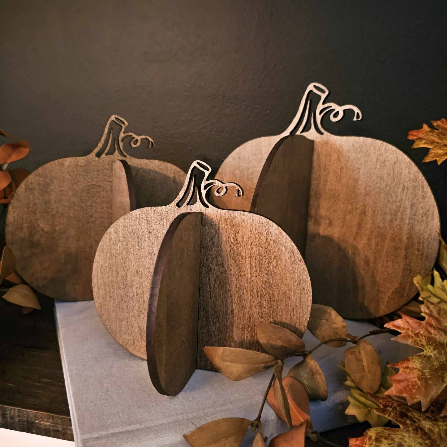 3D Wood Pumpkin Fall Home Decor Halloween Accent: Walnut Stain / 9"