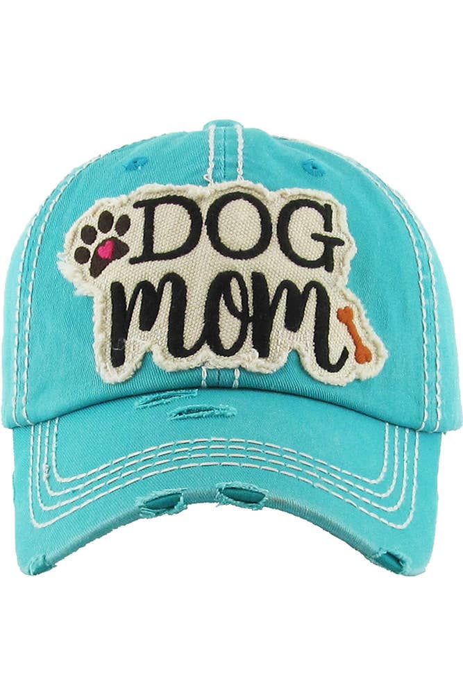 DOG MOM Patch Vintage Distressed Baseball Cap: Rose