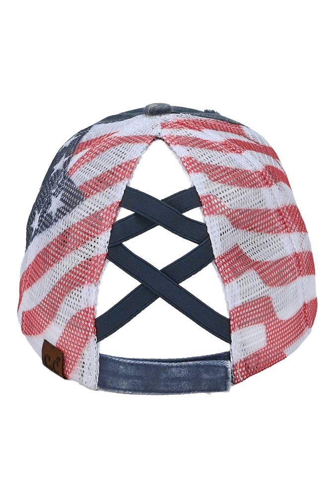 C.C American Flag Mesh Back Trucker Hat Pony Cap: Navy