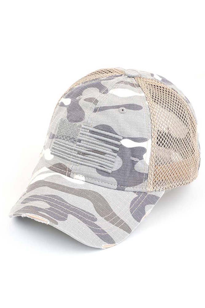 C.C American Flag Embroidery Camo Baseball Cap: Gray
