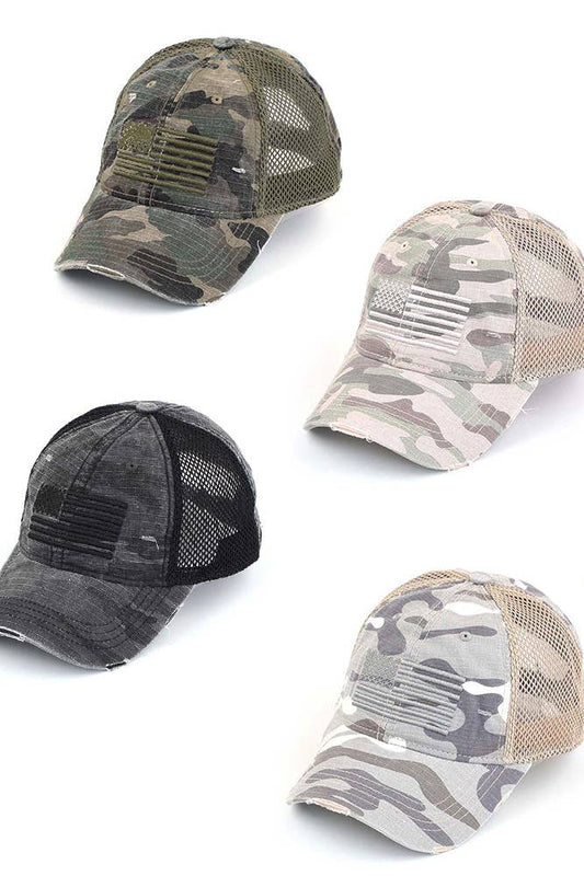 C.C American Flag Embroidery Camo Baseball Cap: Gray