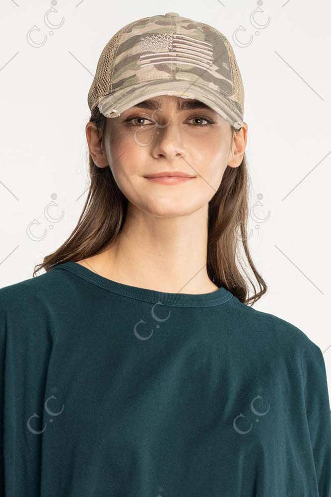 C.C American Flag Embroidery Camo Baseball Cap: Gray