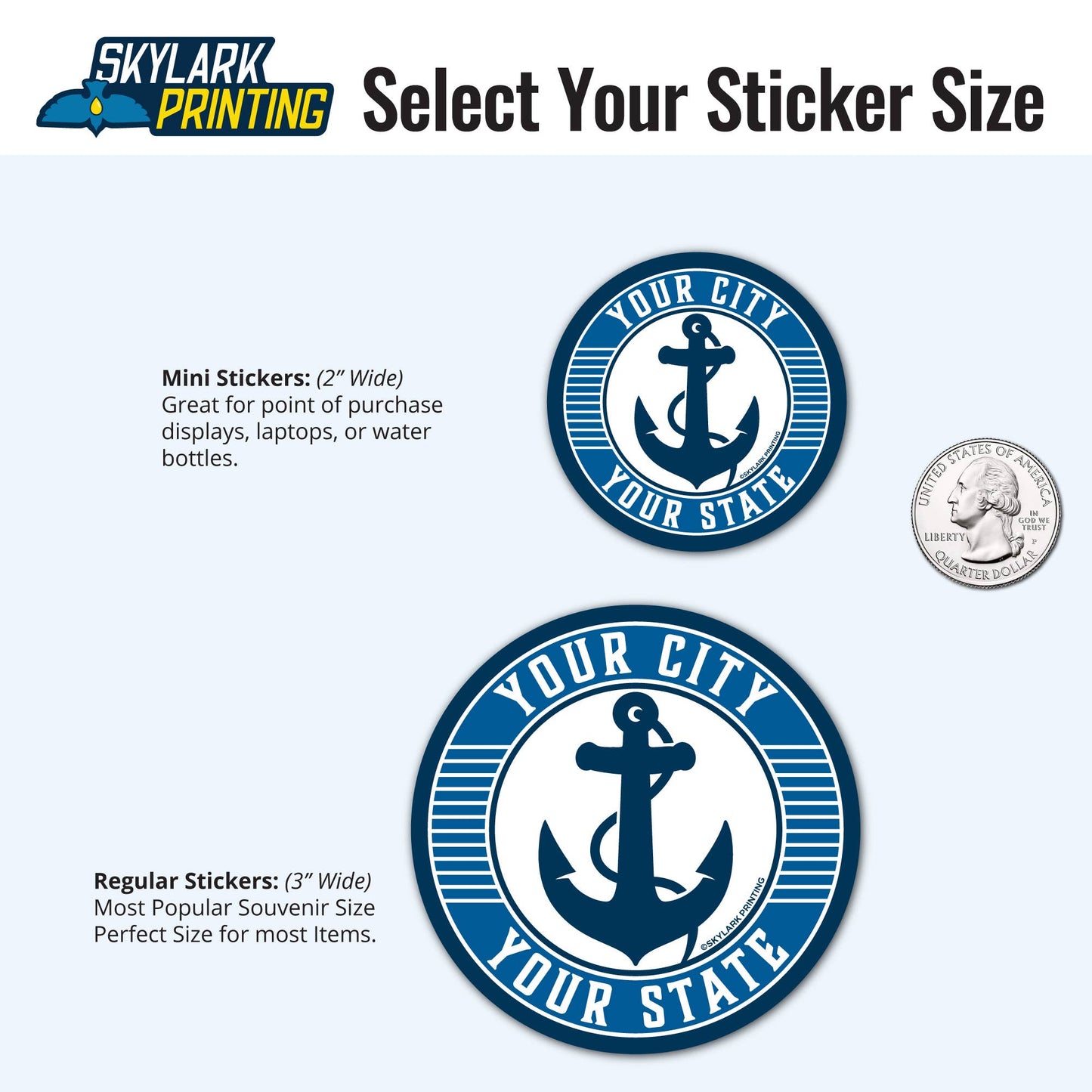 Sea Captain Custom Souvenir Sticker with Your City, State: Gloss / Regular Size (Popular Souvenir Size)