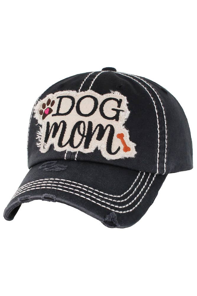 DOG MOM Patch Vintage Distressed Baseball Cap: Rose