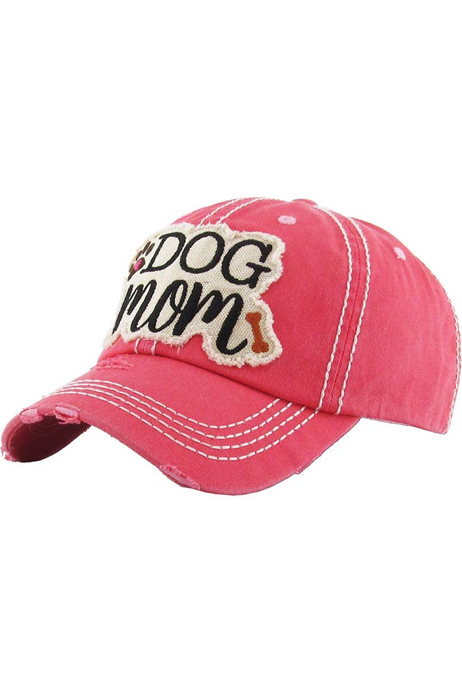 DOG MOM Patch Vintage Distressed Baseball Cap: Rose