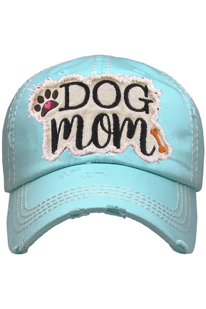 DOG MOM Patch Vintage Distressed Baseball Cap: Rose