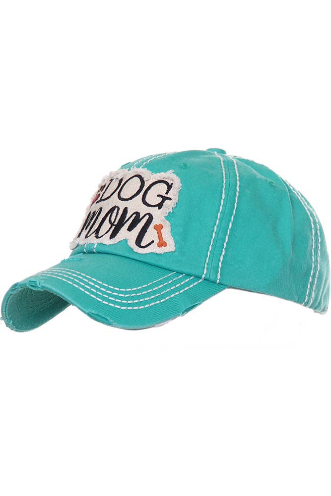 DOG MOM Patch Vintage Distressed Baseball Cap: Rose
