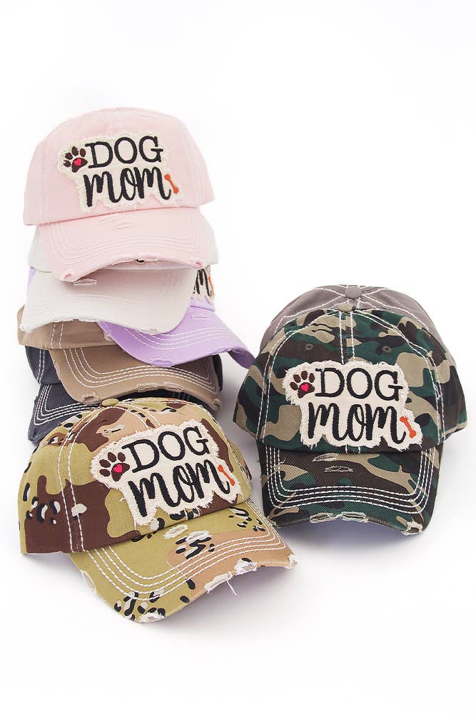 DOG MOM Patch Vintage Distressed Baseball Cap: Rose