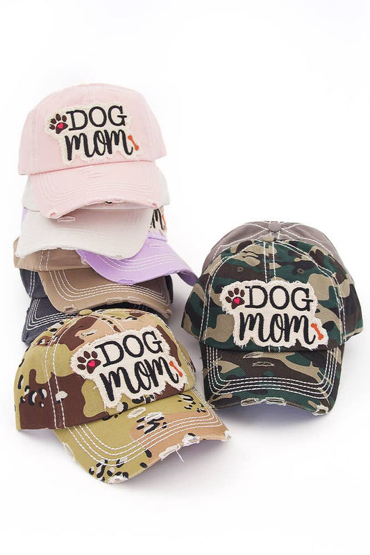 DOG MOM Patch Vintage Distressed Baseball Cap: Rose