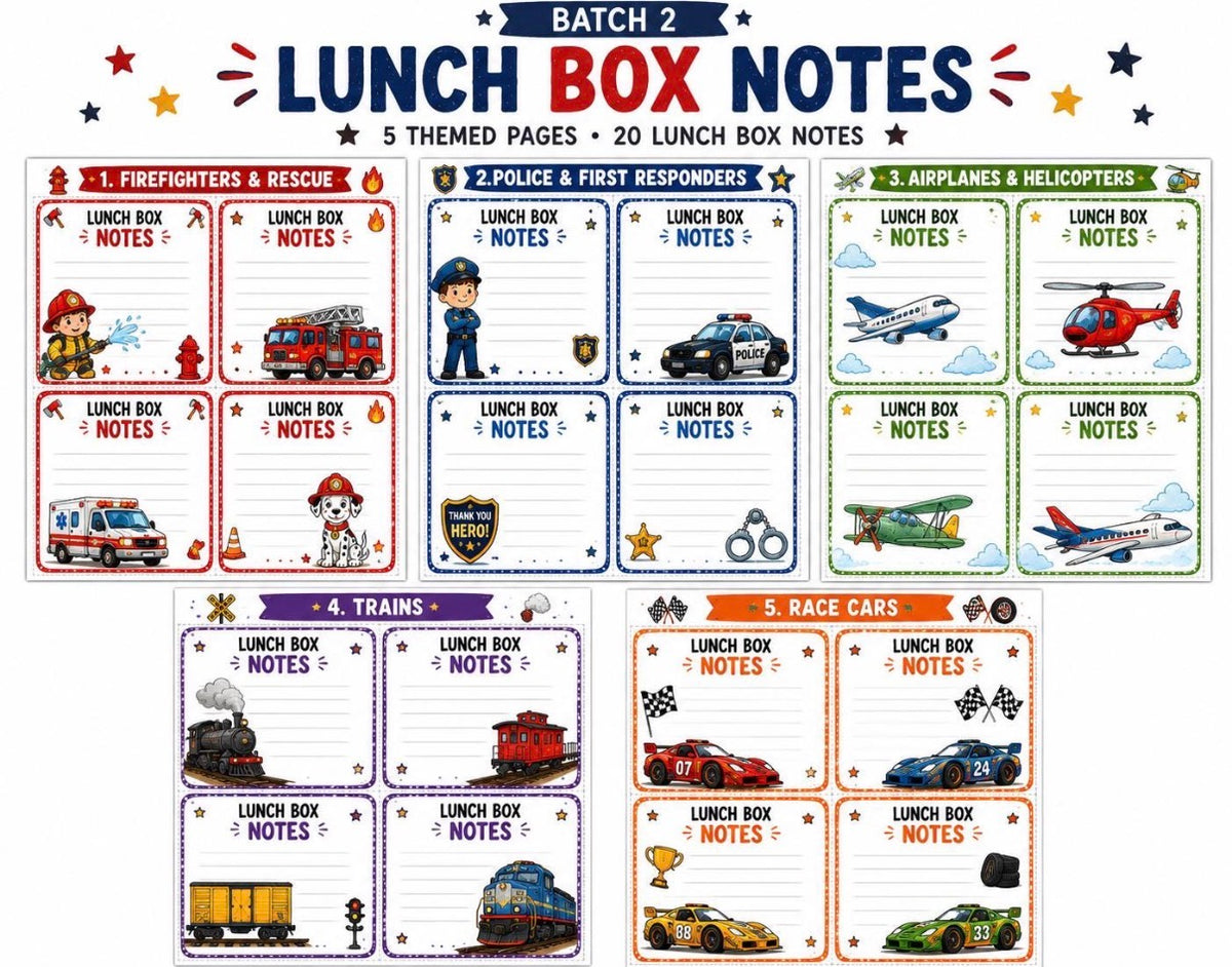Boys Lunch Box Notes Printable PDF *digital download*