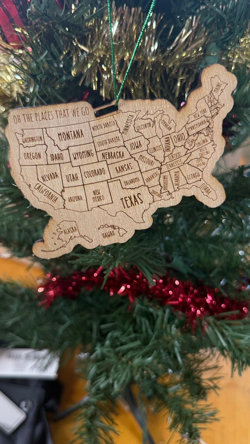 US Travel Map Ornament