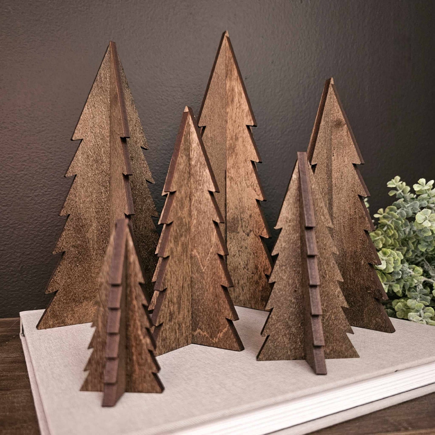 Wood 3D Stained Trees Holiday Christmas Decor Table Filler: 6"