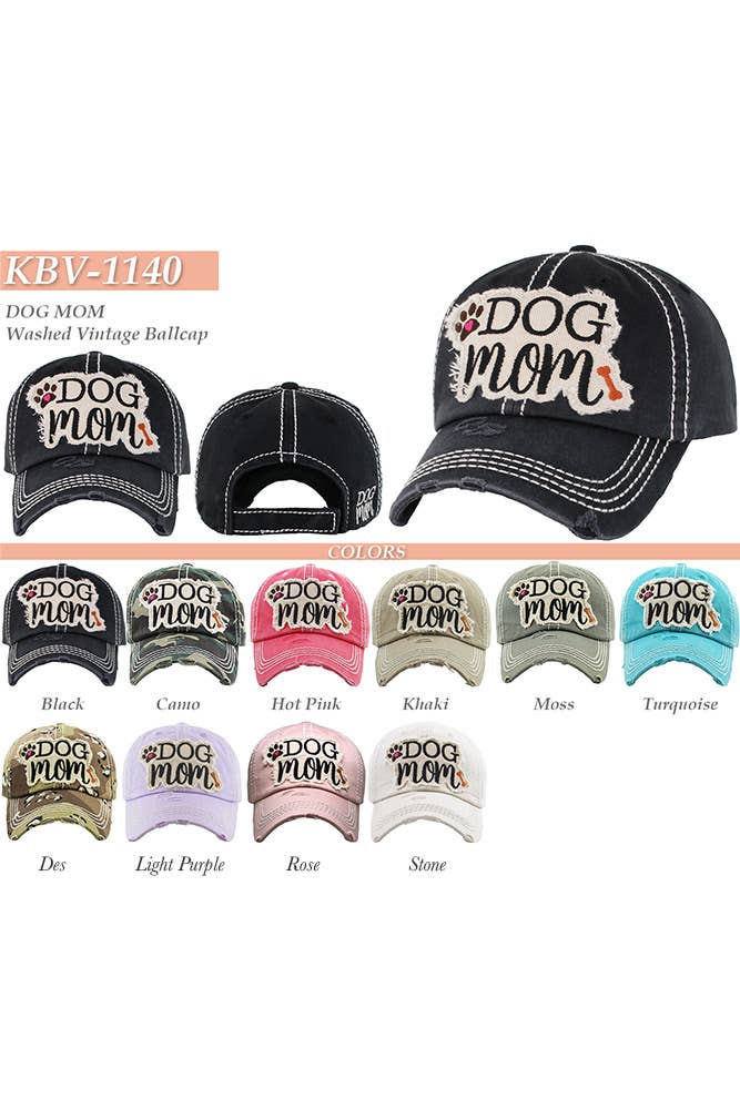 DOG MOM Patch Vintage Distressed Baseball Cap: Rose