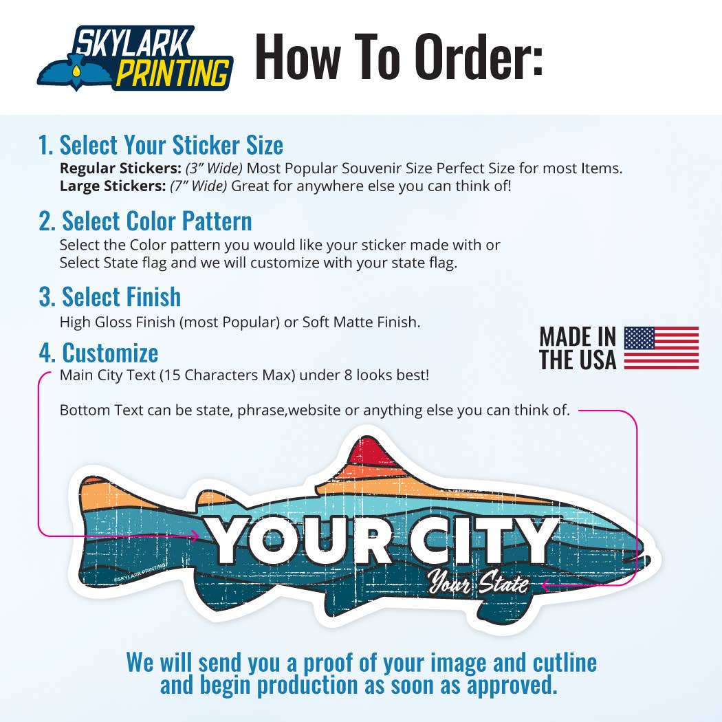 Custom Trout Souvenir Fish Sticker with Your Text: Original Color / Matte / Regular Size (Most Popular)