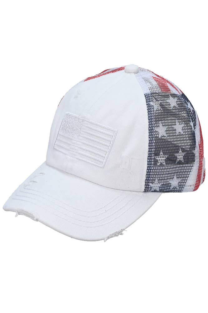 C.C American Flag Mesh Back Trucker Hat Pony Cap: Navy