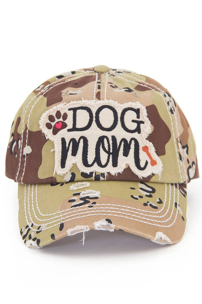 DOG MOM Patch Vintage Distressed Baseball Cap: Rose