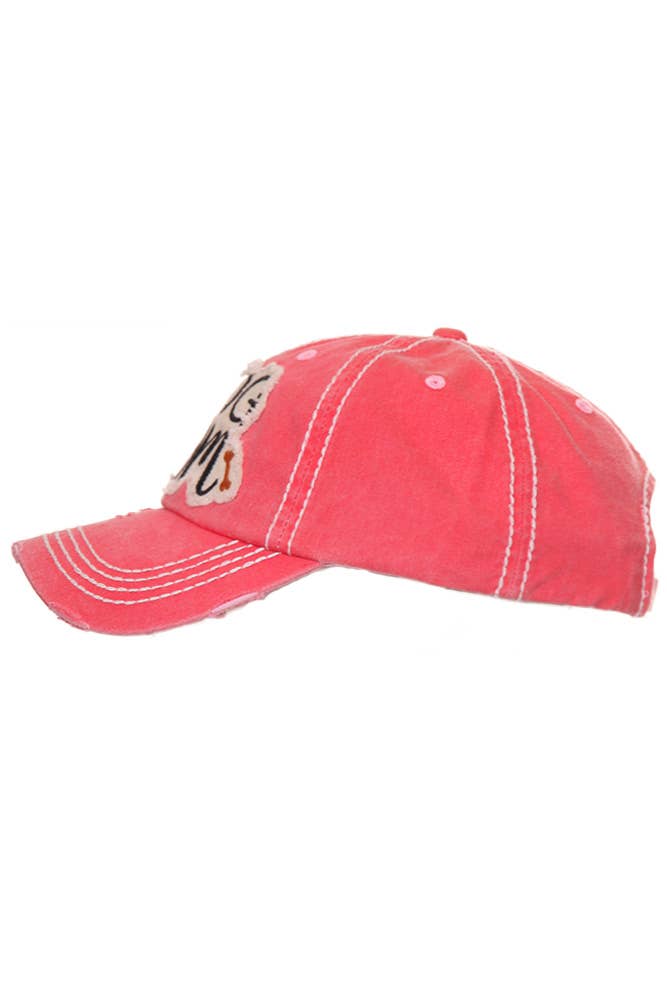 DOG MOM Patch Vintage Distressed Baseball Cap: Rose