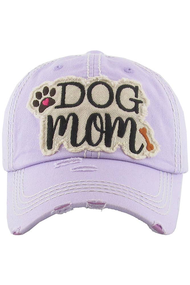 DOG MOM Patch Vintage Distressed Baseball Cap: Rose