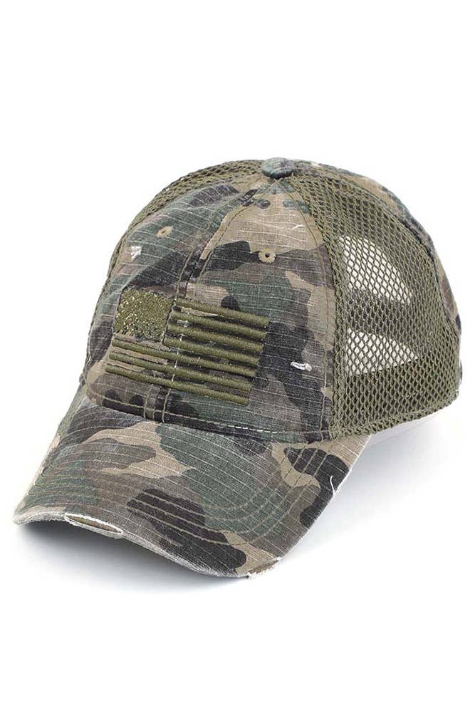 C.C American Flag Embroidery Camo Baseball Cap: Gray