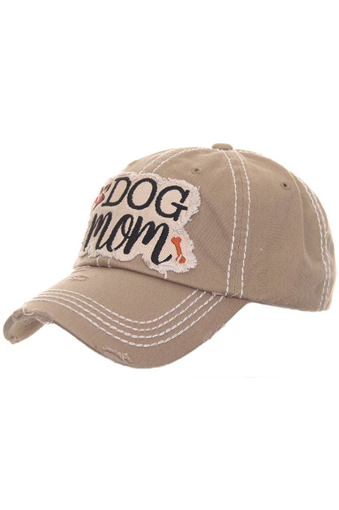 DOG MOM Patch Vintage Distressed Baseball Cap: Rose