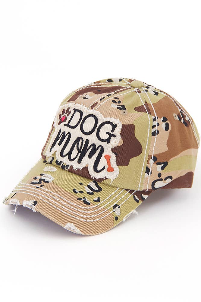 DOG MOM Patch Vintage Distressed Baseball Cap: Rose