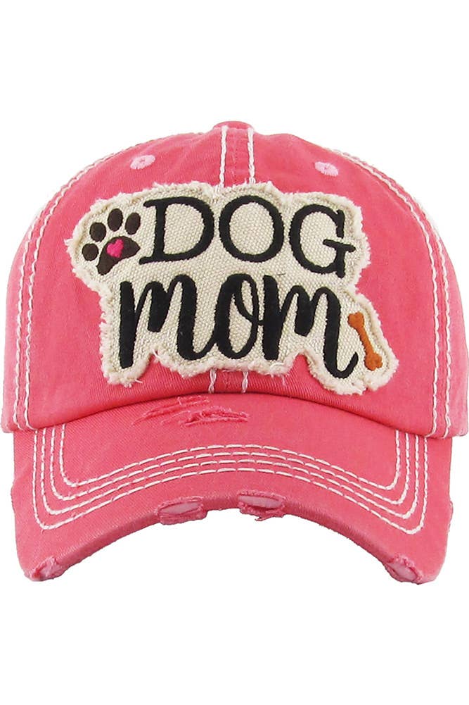 DOG MOM Patch Vintage Distressed Baseball Cap: Rose