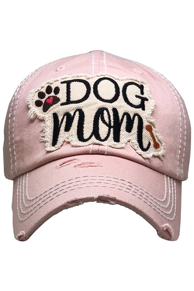 DOG MOM Patch Vintage Distressed Baseball Cap: Rose