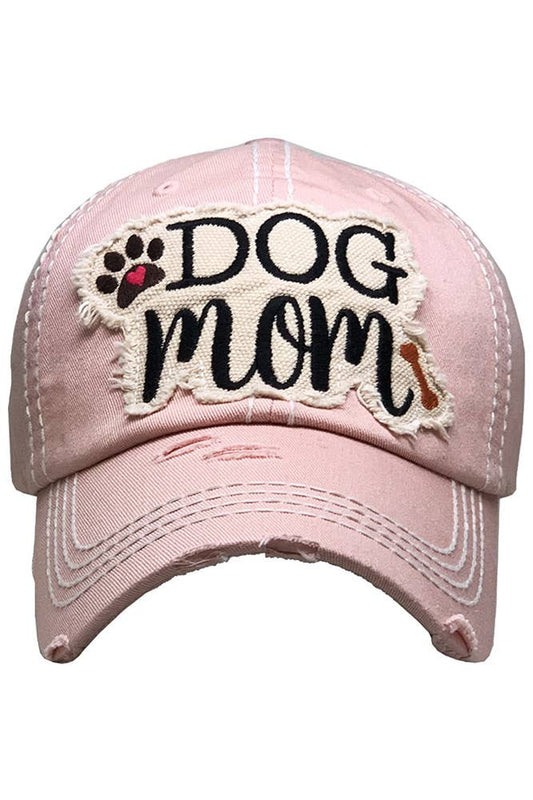 DOG MOM Patch Vintage Distressed Baseball Cap: Rose