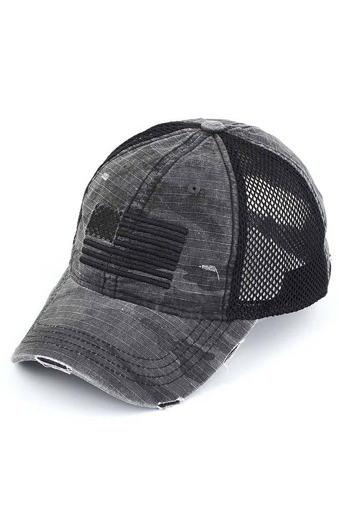 C.C American Flag Embroidery Camo Baseball Cap: Gray